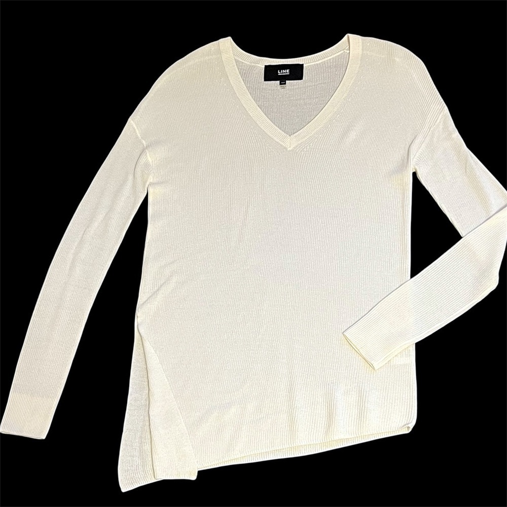 LINE Asymmetric pullover sweater, lightweight cashmere/viscose blend, cream, S